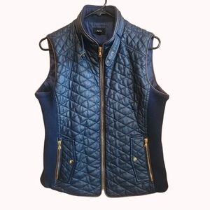 FATE ROWAN VEGAN LEATHER QUILTED LINED VEST NAVY BLUE SIZE LARGE EUC LIKE NEW!